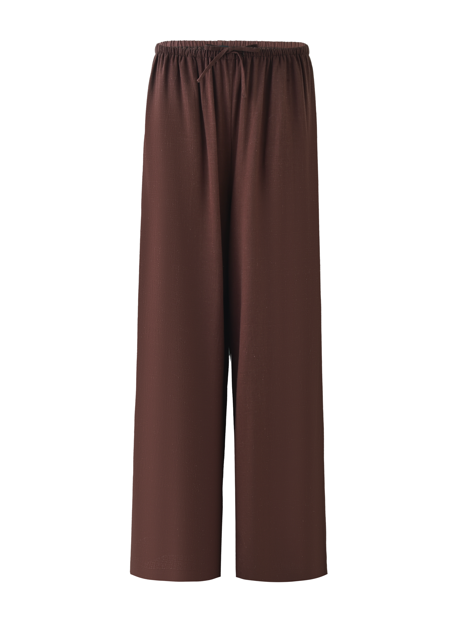 The TIGERMIST LAINEY PANT in chocolate features a loose fit, mid-rise, straight-leg design with an elasticated waist, shown against a plain background.