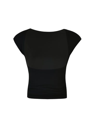 Introducing the RYLAN TOP - BLACK from TIGERMIST, a women's cap-sleeve top featuring a simple, fitted design. Crafted from smooth and stretchy fabric with a slightly scooped neckline, this piece offers a clean and modern look.