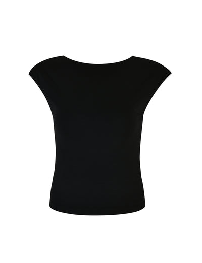 A sleek and simple TIGERMIST creation, the RYLAN TOP - BLACK is a plain black sleeveless top with a crew neck, showcased against a white background. It features a fitted design with no visible logos or patterns.