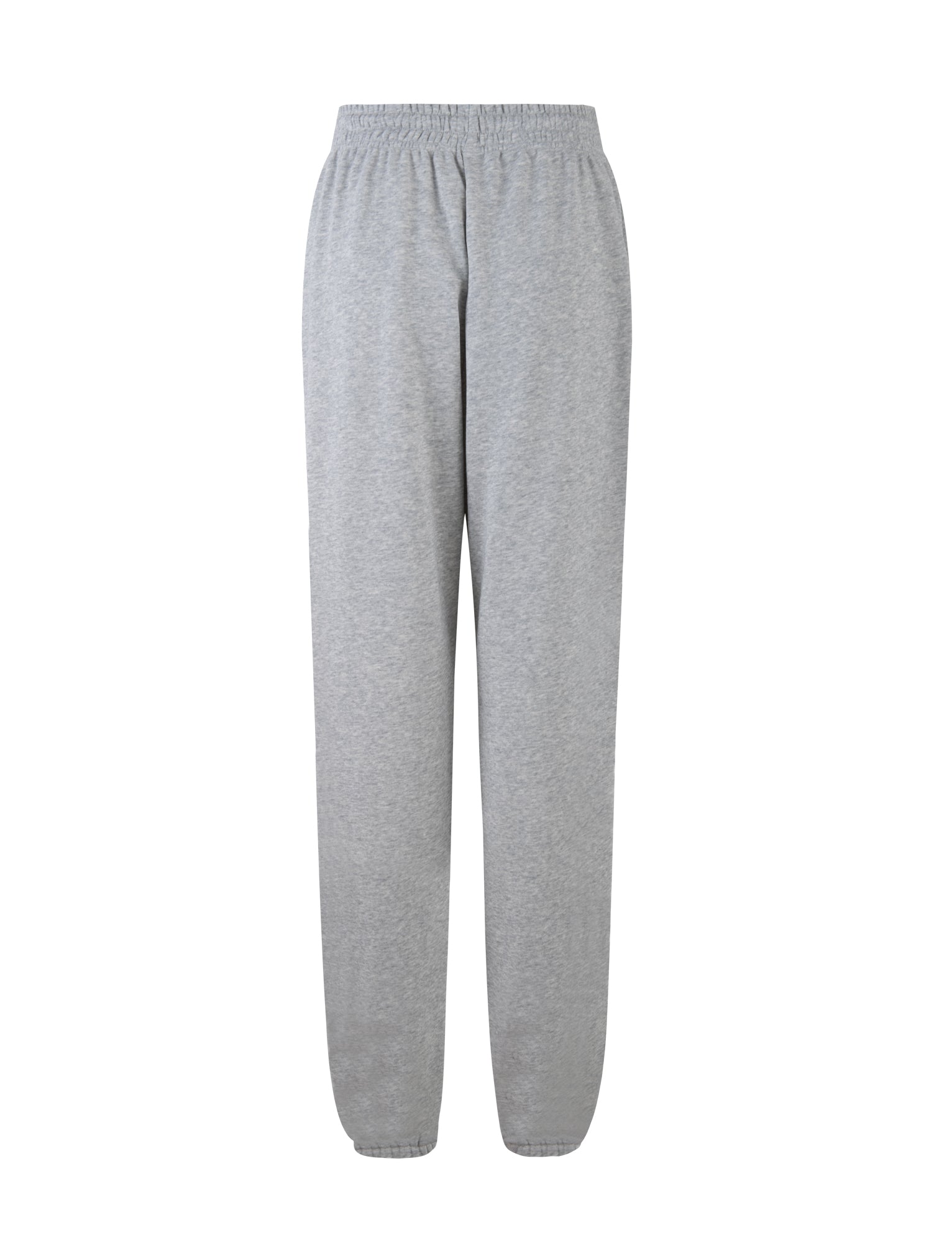 A pair of plain grey TIGERMIST ALISH PANT - GREY : GREY MARLE sweatpants with an elastic waistband and tapered legs ending in elastic cuffs, displayed on a white background.
