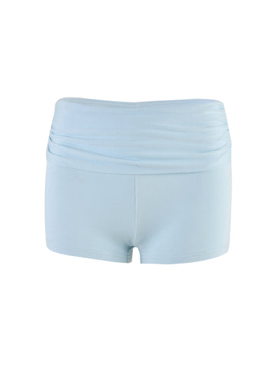 The Karina Short in pastel blue from TIGERMIST is designed for women, featuring a wide, ruched waistband. These fitted shorts have a short inseam, making them ideal for various sports and workouts. The smooth and stretchy fabric ensures comfort and ease of movement.