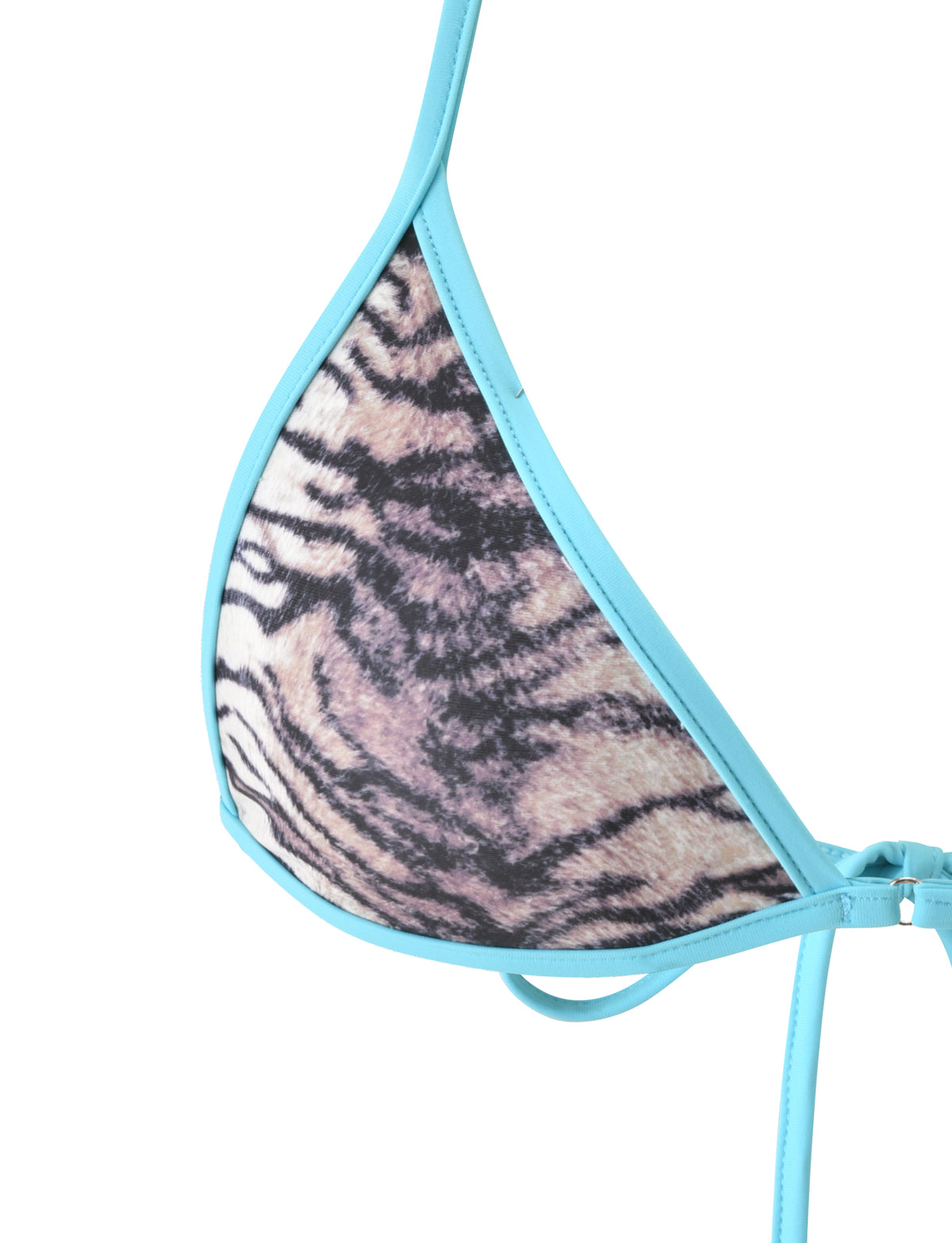 DIANA BIKINI TOP - NEUTRAL TIGER featuring a neutral tiger stripe print with bright blue trim.