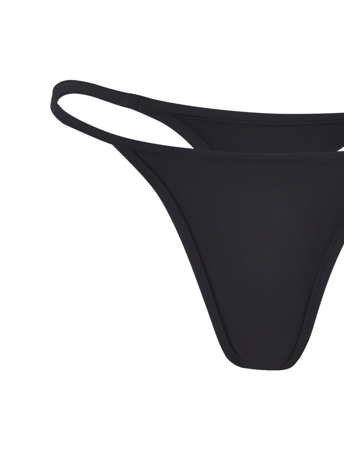 A close-up view of the TIGERMIST LULA Bikini Bottom in black, showcasing its simple, clean lines and minimal coverage. The design features thin, elastic side straps and a streamlined front panel. The background is plain white.
