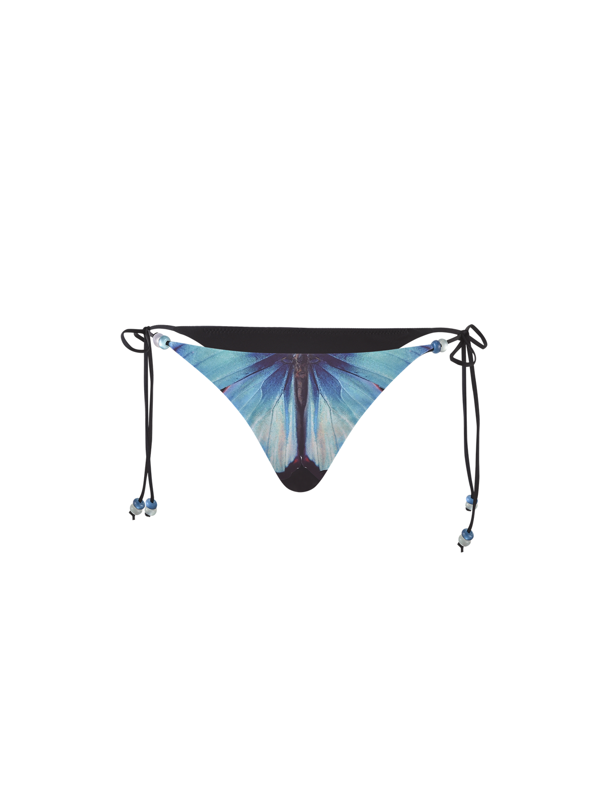 The FINLEA BIKINI BOTTOM - BLACK : BUTTERFLY by TIGERMIST features playful butterfly prints, black side ties, and a cheeky cut inspired by outspread wings.