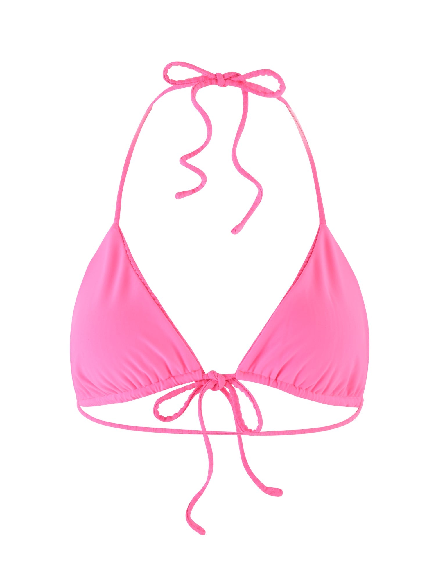 A TIGERMIST Yve Bikini Top in bubblegum pink featuring thin straps that tie around the neck and back.