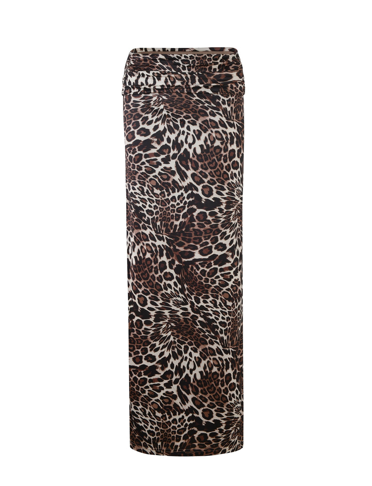 The Cynthia Maxi Skirt - Multi : Leopard from Tigermist is an ankle-length, high-waisted skirt featuring a black, brown, and beige leopard print pattern. It is designed to be fitted for a smooth, seamless finish, embodying the chic finesse of Tigermist.