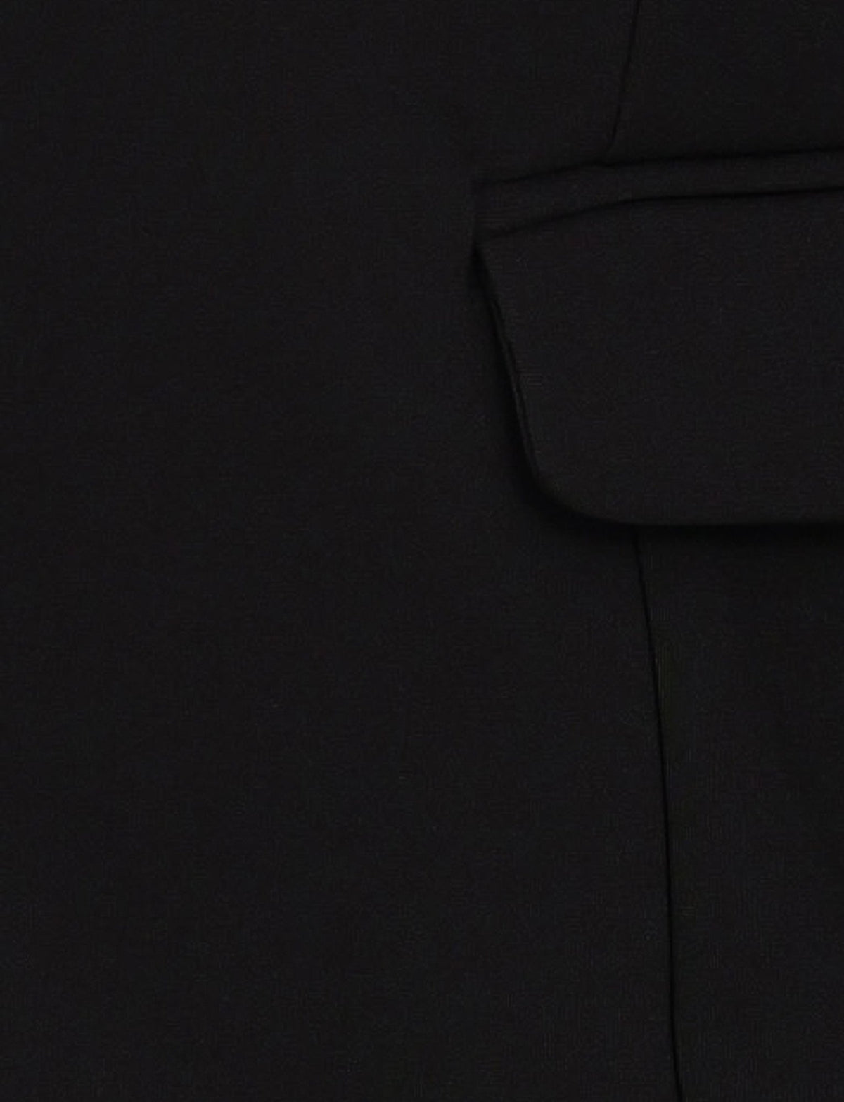 Detailed close-up image of a black fabric with a flap, likely part of a pocket on the DAMIRA JACKET - BLACK by TIGERMIST. The material appears smooth and slightly textured.