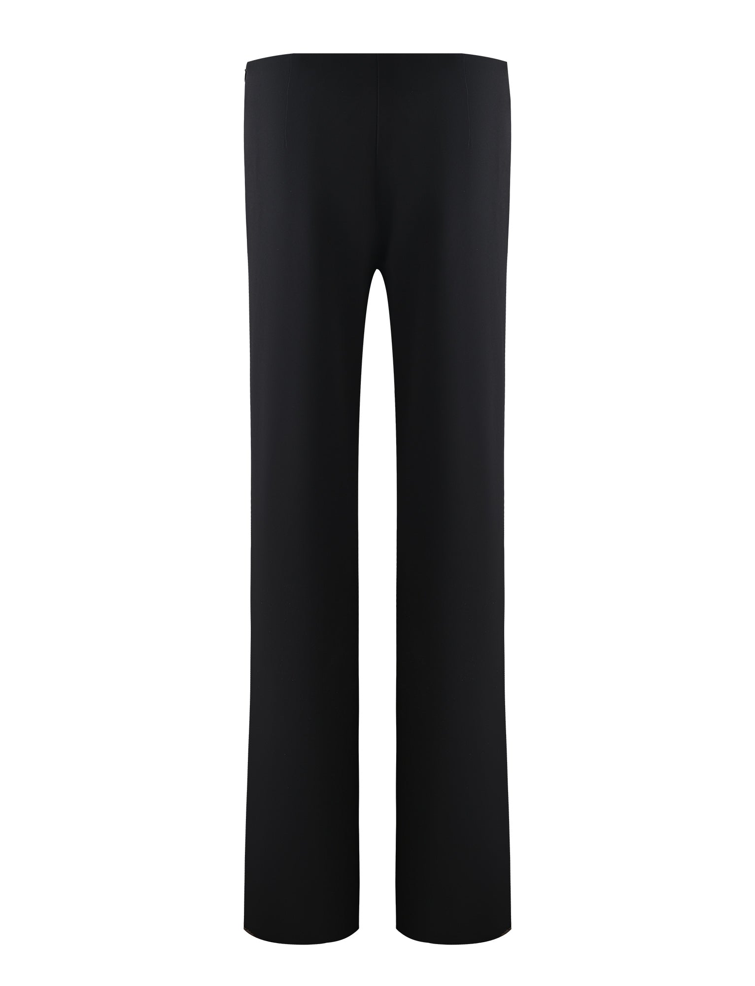 The DAMIRA PANT - BLACK from TIGERMIST is a pair of plain black, straight-leg pants viewed from the front, showcasing a simple design with no visible pockets or embellishments. The fabric appears smooth and the fit looks streamlined and formal, embodying the understated elegance characteristic of Tiger Mist.