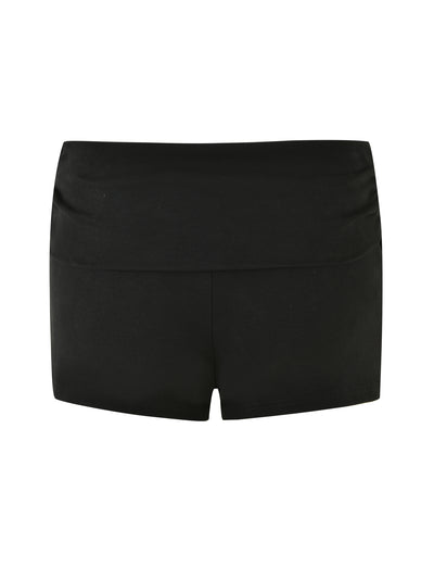 A KARINA RIB SHORT by TIGERMIST in plain black, featuring a high waistband and fitted silhouette, laid flat against a white background.