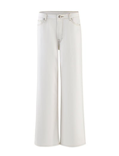 The FELIX JEAN - WHITE from TIGERMIST is a pair of wide-leg, high-waisted jeans featuring a single button and zip closure at the waist. They come with front and back pockets and subtle stitching details, offering a clean, minimalist look.