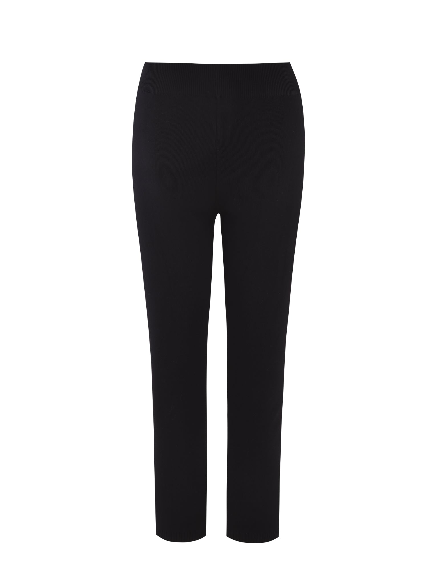 A pair of the "LEDGER CAPRI - BLACK" trousers by TIGERMIST is displayed against a white background. These high-rise trousers have a straight-leg design with no visible pockets, buttons, or zippers. The fabric appears smooth and fitted.