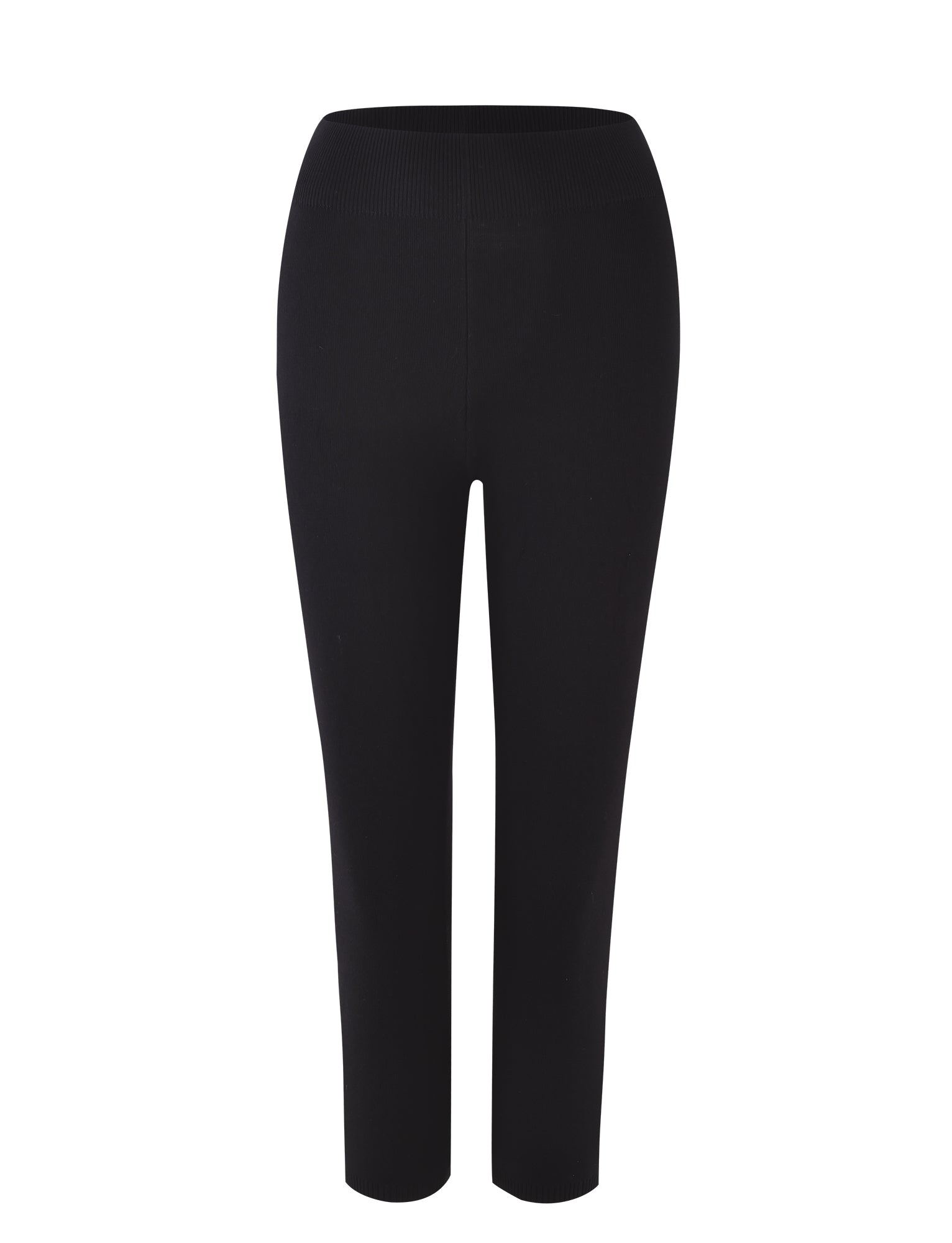 Image of the LEDGER CAPRI - BLACK leggings by TIGERMIST displayed against a white background. The leggings feature a high-rise waist and an elastic waistband, offering a bodycon fit with a slim, fitted silhouette extending to the ankles.