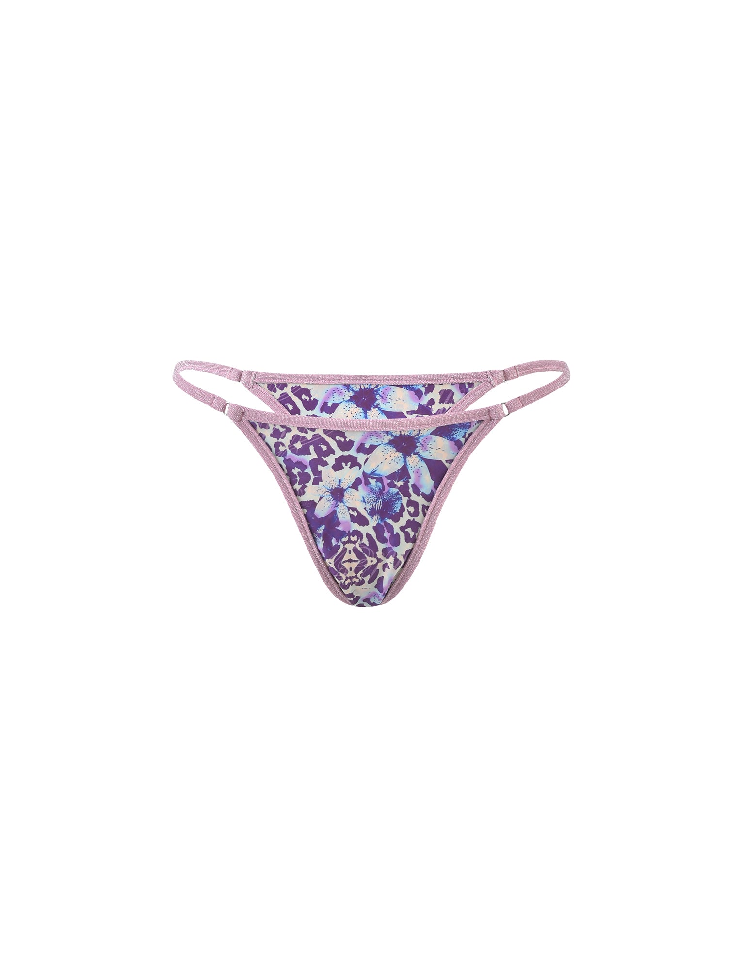 A blue Diana Bikini Bottom from TIGERMIST, named "By Poppy Leopard," featuring pastel-colored floral and leopard print patterns. The bikini bottom boasts double straps on each side and a cotton lining, combining vibrant flowers and leopard spots for a fashionable look.