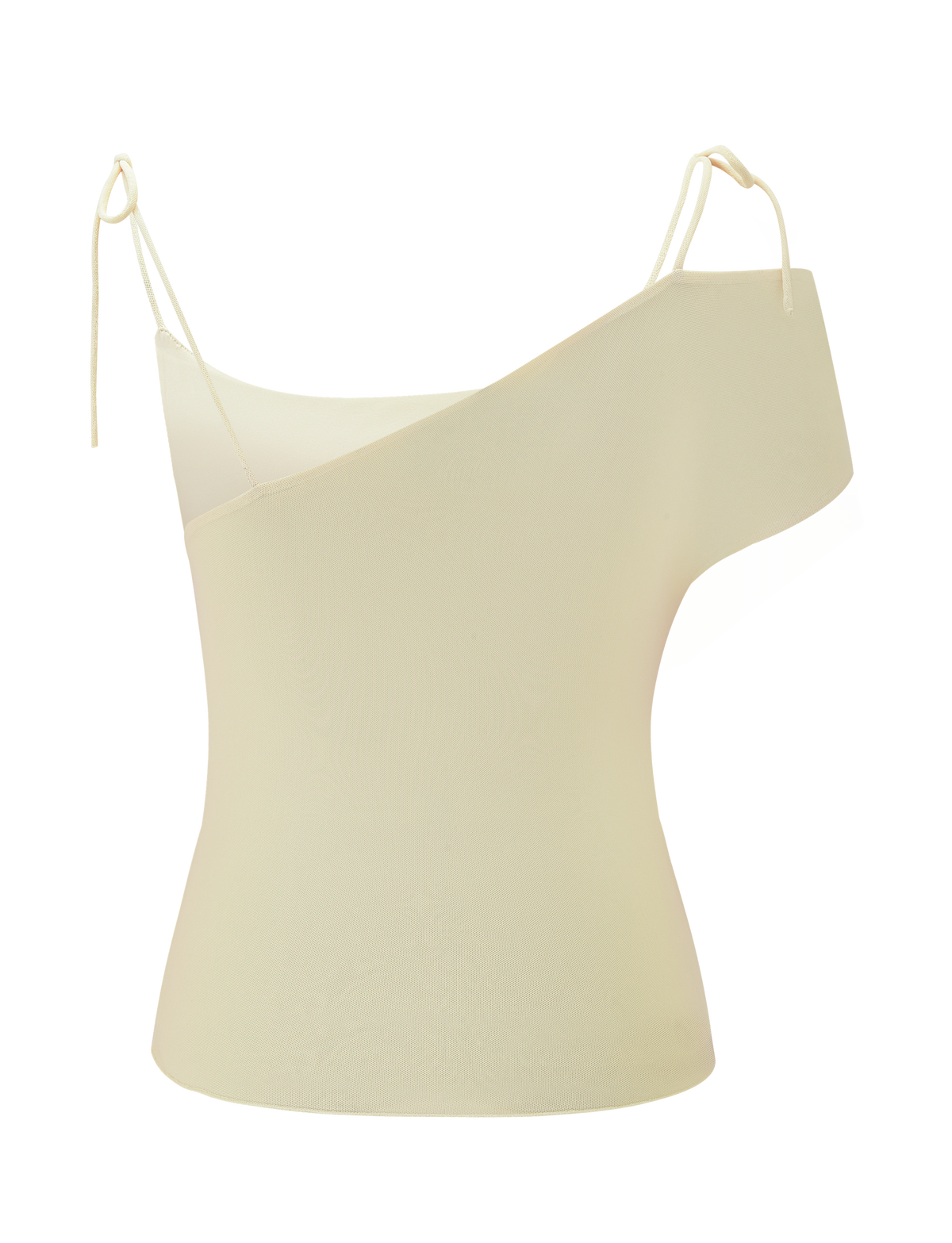 The LILLIAN TOP - YELLOW by TIGERMIST is a sleeveless, asymmetrical off-shoulder top with one shoulder strap and one side off the shoulder, showcased against a plain background.