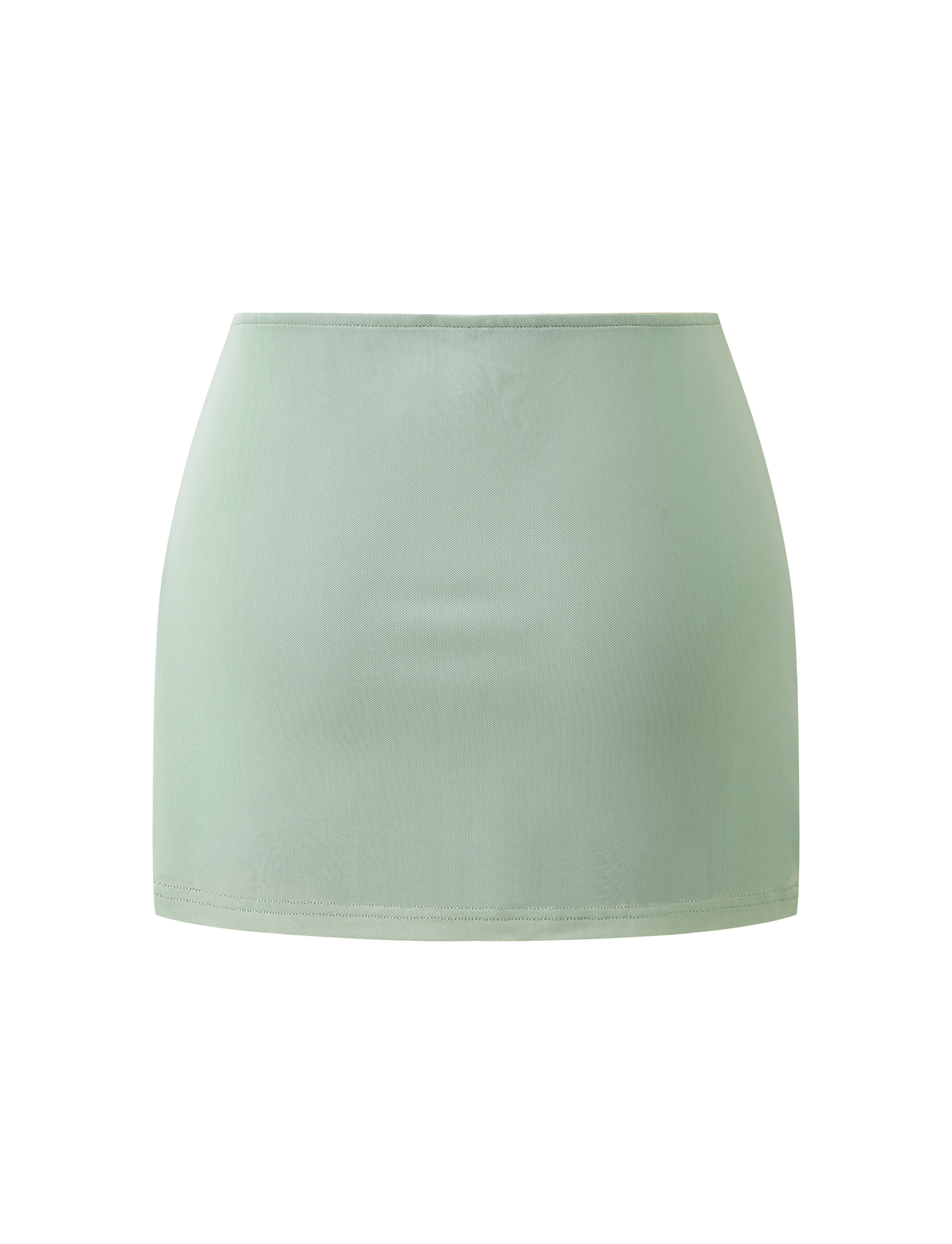 The TIGERMIST OCTAVIA MINI SKIRT in pistachio is high-waisted, fitted, and made from smooth, slightly stretchy fabric. Shown against a plain white background.