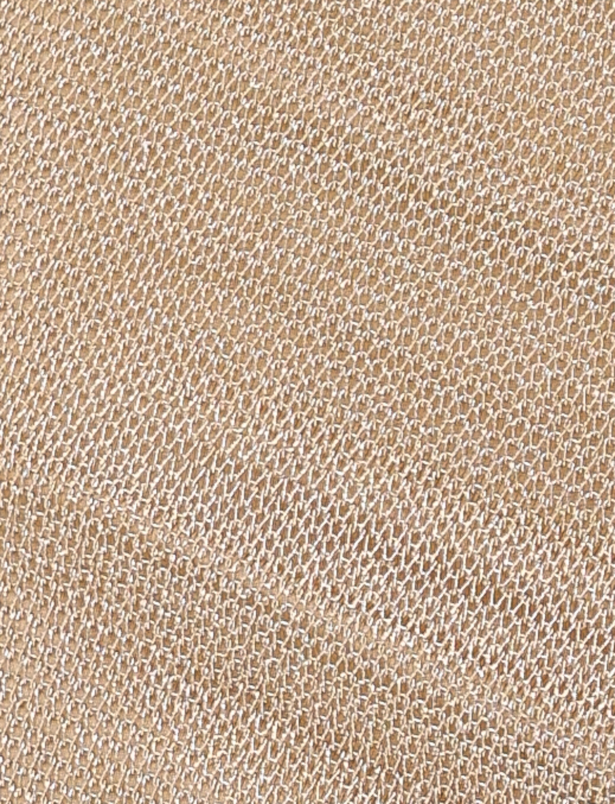 Close-up of the TIGERMIST OCTAVIA MINI SKIRT - GOLD, showcasing its shimmering gold metallic knit with detailed threads and a textured, crisscross pattern on the slightly uneven surface.