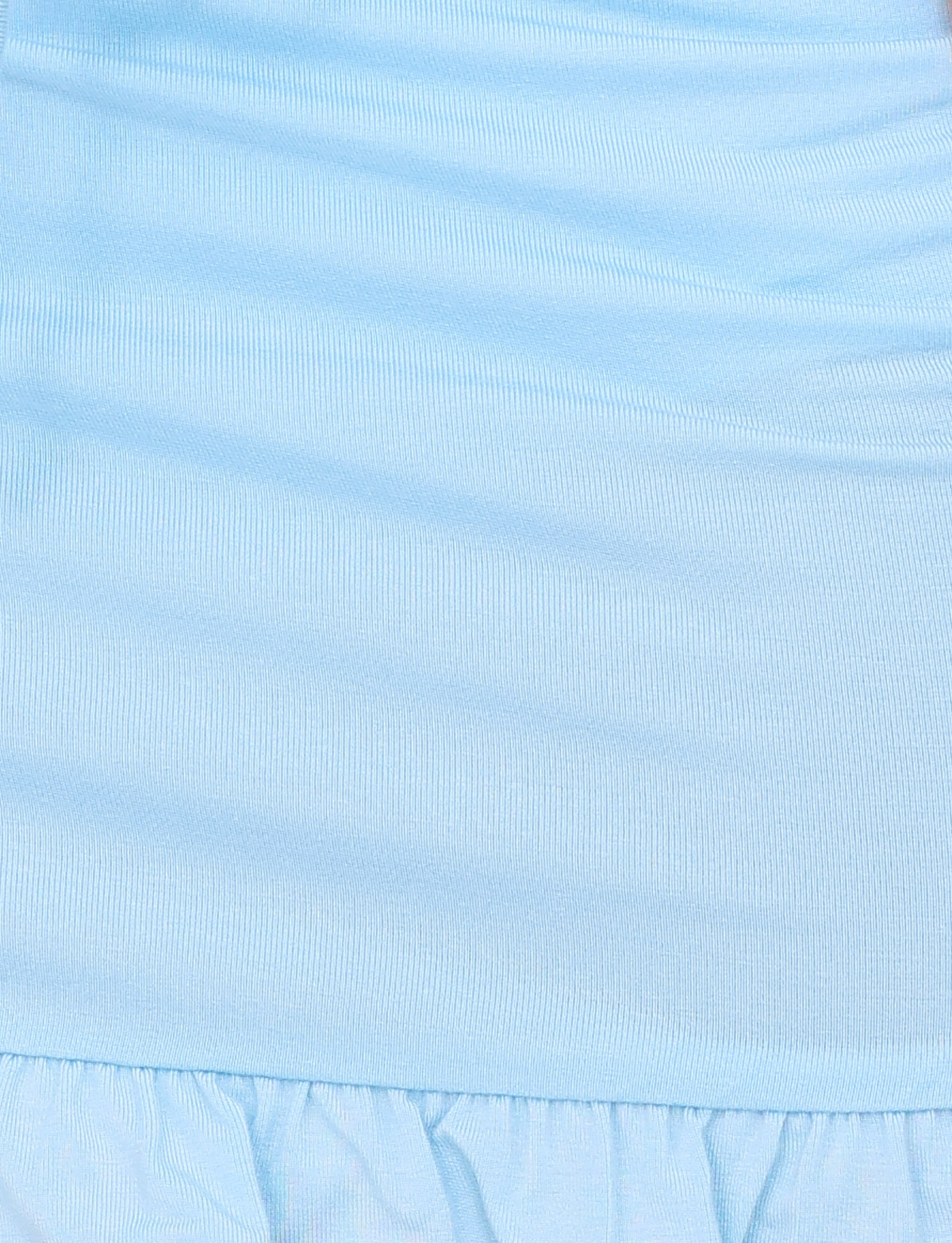 Close-up of the TIGERMIST MELLIE SKORT in baby blue, showcasing buttery jersey fabric, ribbed texture, a horizontal seam, and a gathered ruffled hem.