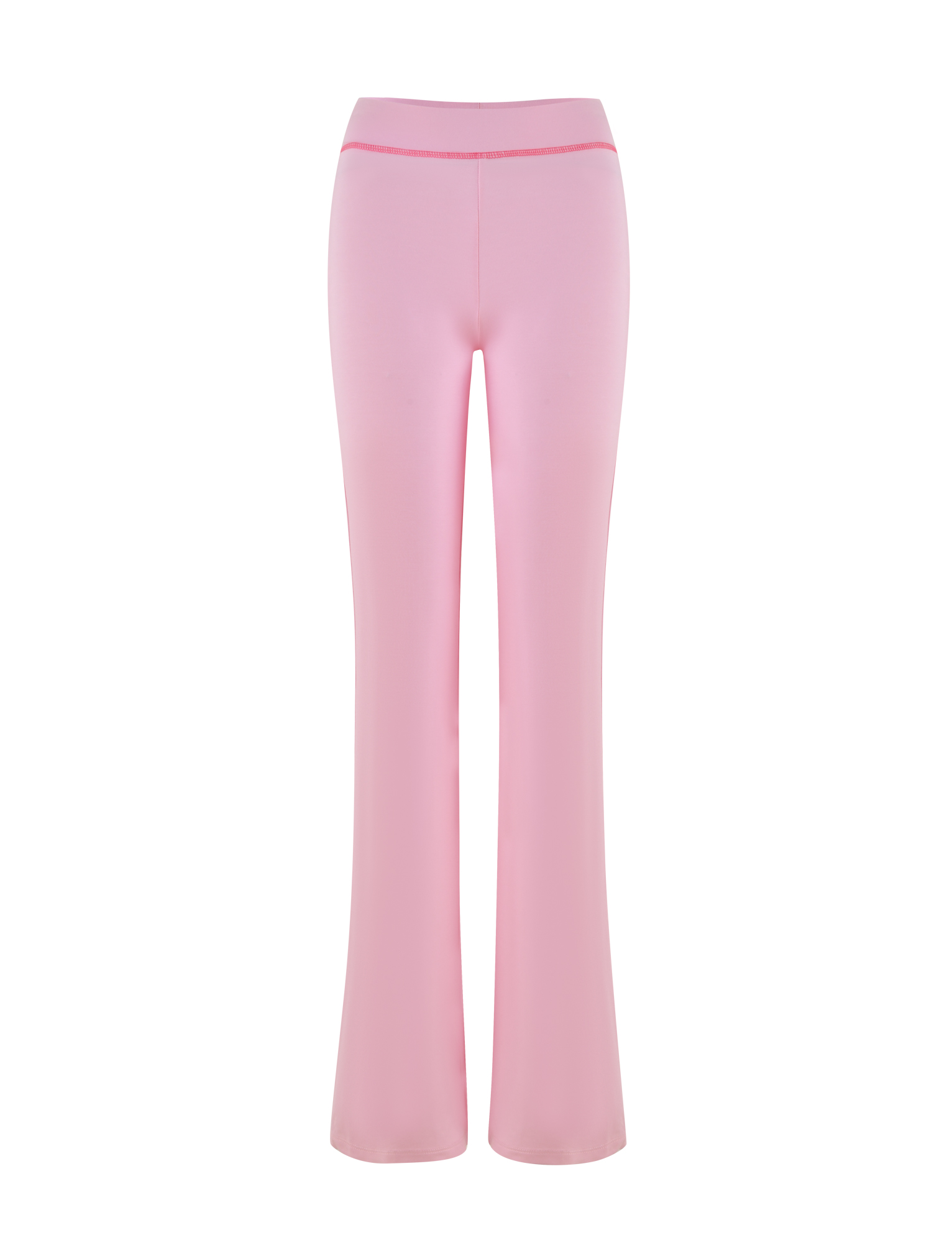 The TIGERMIST BLAYZE PANT - PINK : SOFT PINK is a high-waisted, full-length flared pant with a smooth finish, shown from the front against a white background.