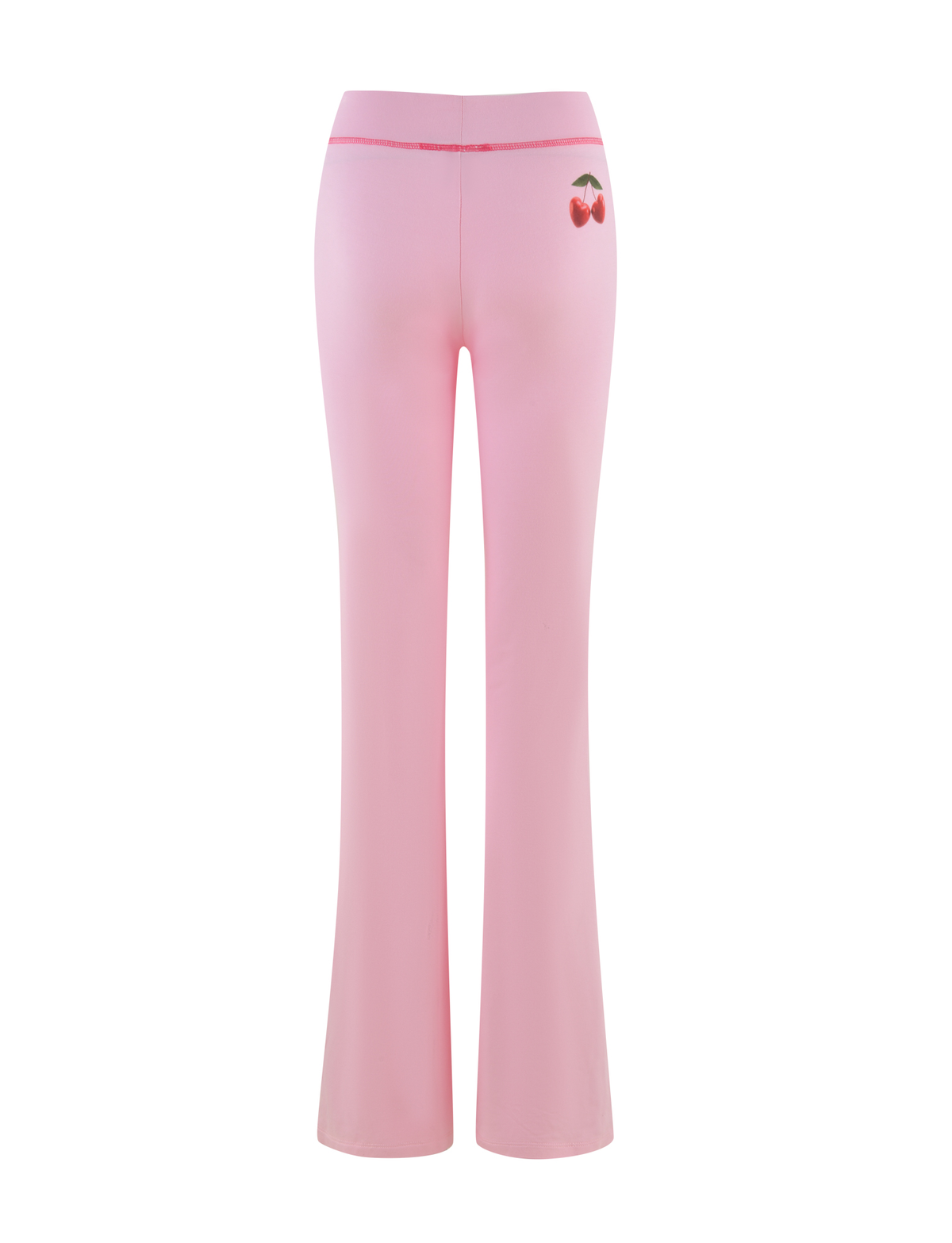 Back view of TIGERMIST BLAYZE PANT - PINK in soft pink, featuring a small cherry graphic near the right pocket, shown against a white background.