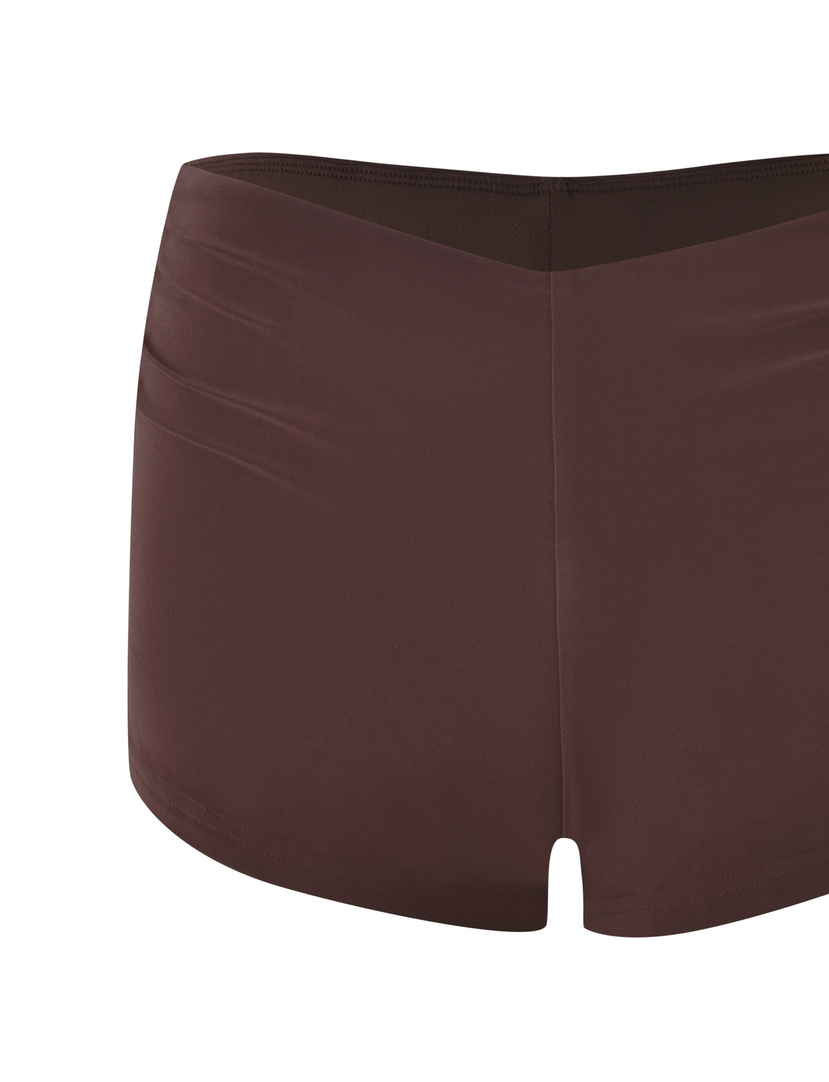 TIGERMIST JOVIENNE SHORT - BROWN : CHOCOLATE are women's mid-rise swim shorts in a smooth, seamless design with a slight left-side crease.