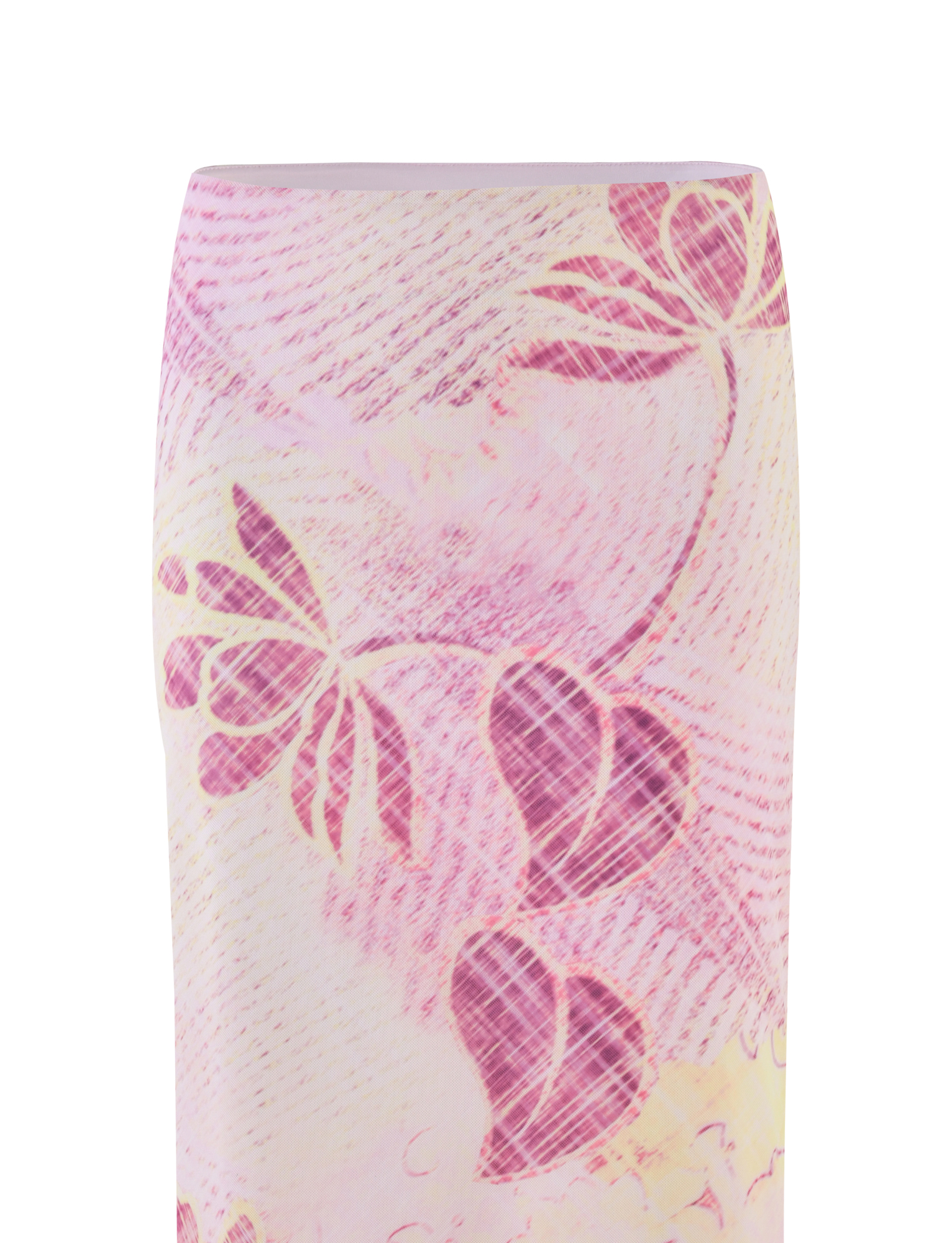 The DALILA MIDI SKIRT - GRUNGE FLORAL MAGENTA by TIGERMIST is a knee-length skirt with a magenta and pink abstract floral print on white.