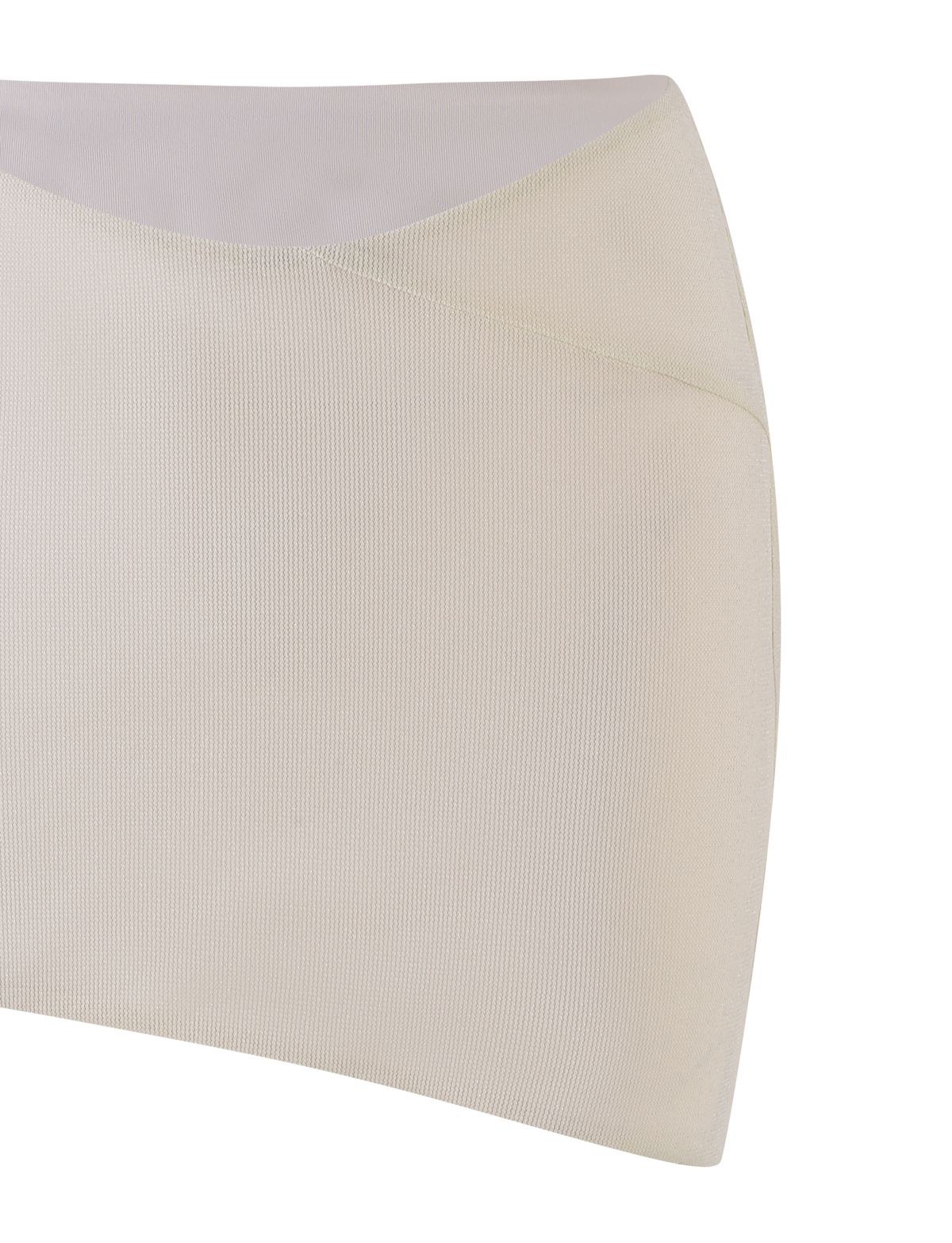 The TIGERMIST COBI SKIRT - WHITE : CREAM is a cream-colored, ribbed knit skirt in shimmer jersey with a subtle wrap design and fitted silhouette, shown against a white background.