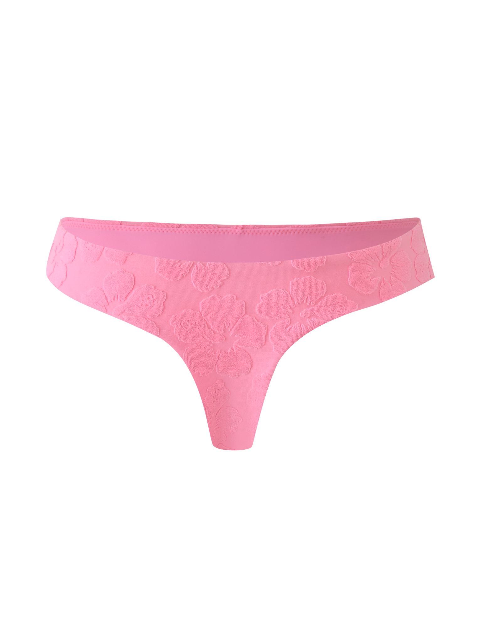 The FIORA BIKINI BOTTOM - BABY PINK by TIGERMIST features a delicate floral lace pattern and is shown against a light pink background.