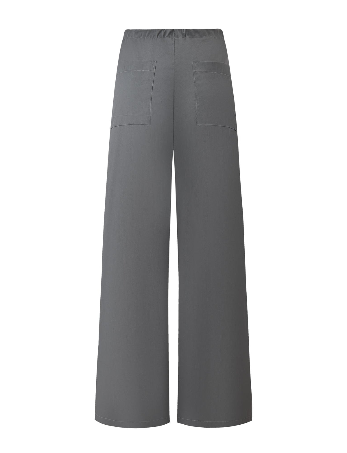 Back view of TIGERMIST's TYSHA PANT in charcoal, featuring a wide leg, elastic waistband, and two back patch pockets, displayed on a white background.