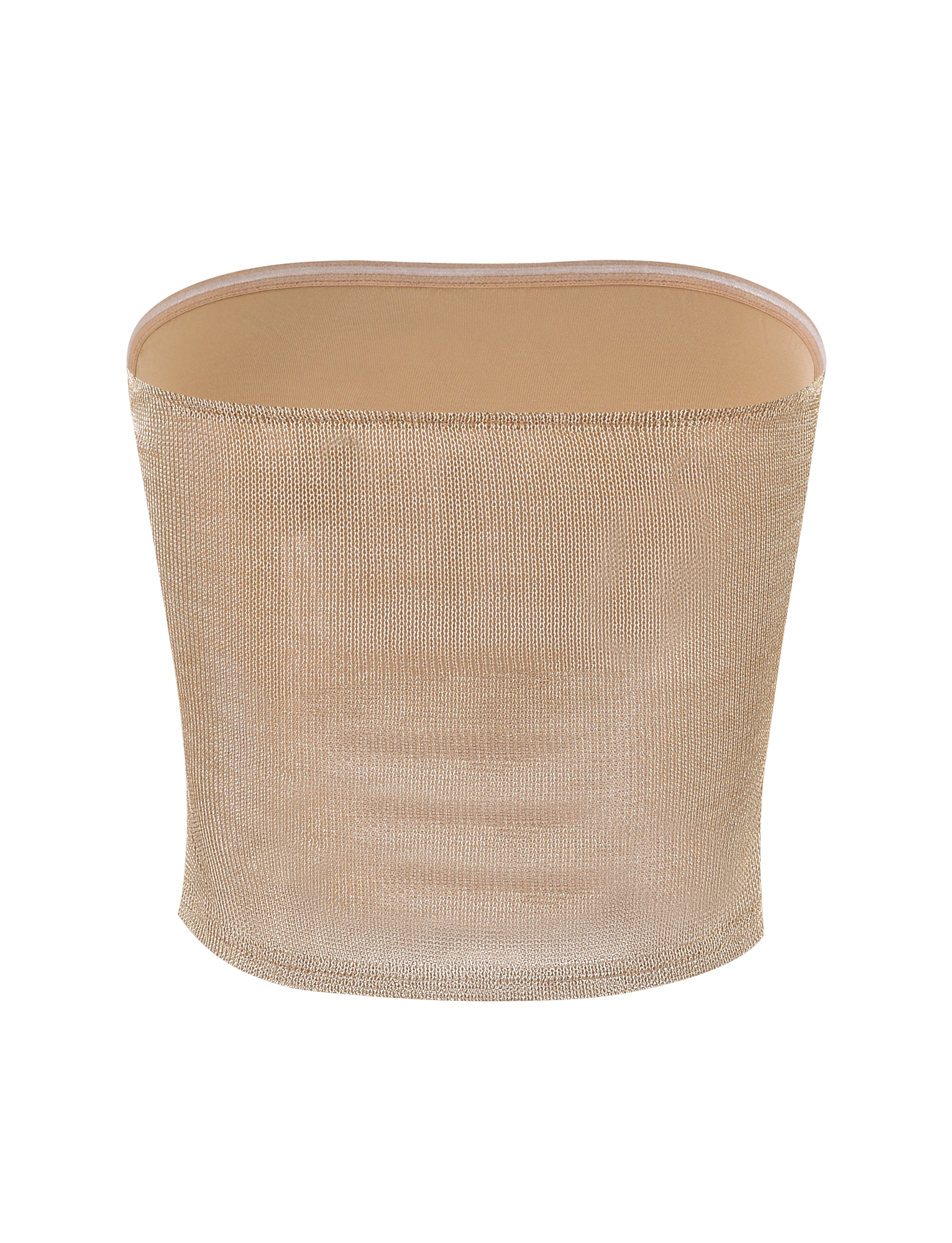 The HARRIETT TUBE TOP by TIGERMIST is a strapless, gold mesh top with a luxe, shimmery finish, crafted from premium sparkle fabrics and shown on a plain white background.