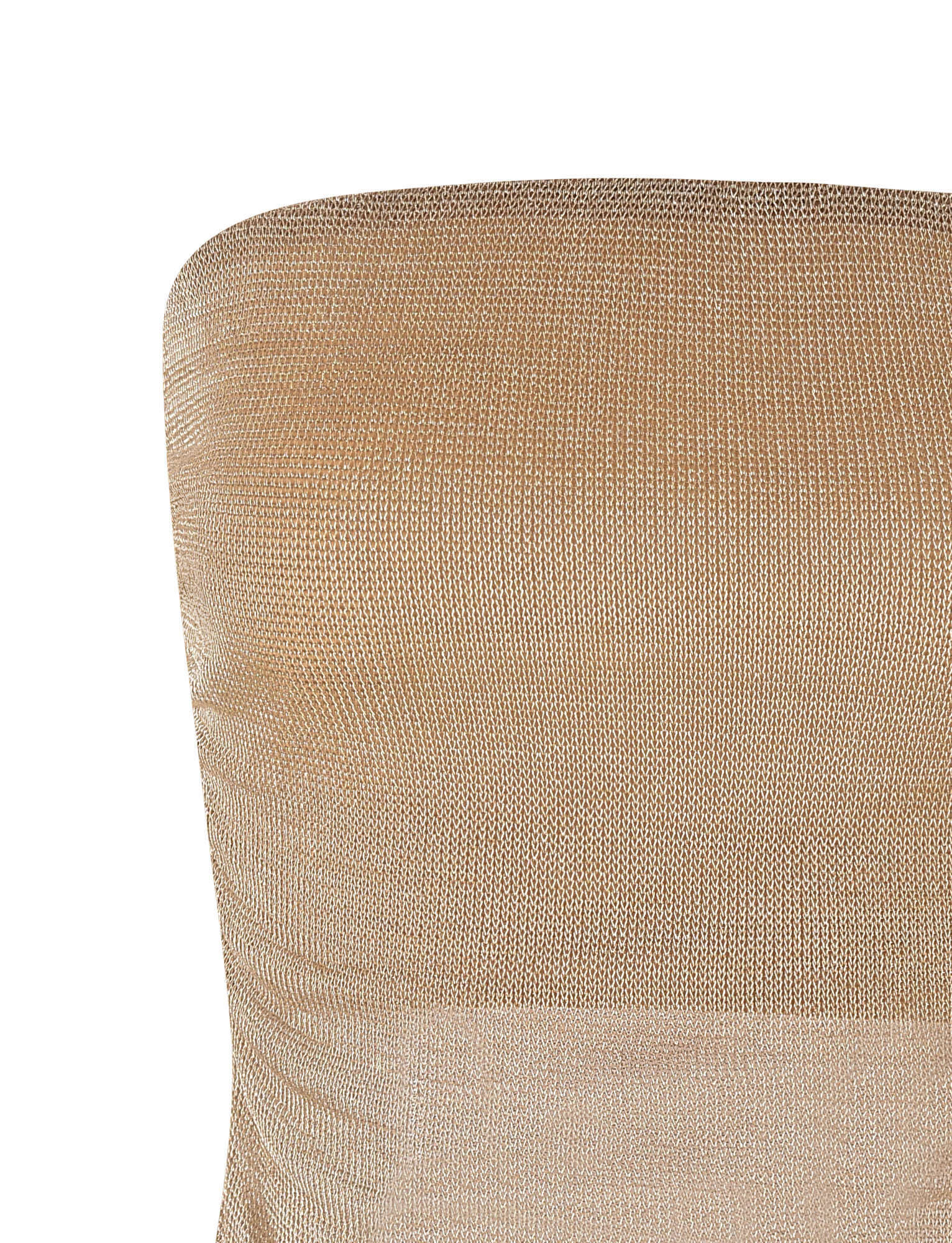 Close-up of the TIGERMIST HARRIETT TUBE TOP - GOLD: a fitted, gold metallic mesh fabric with slight texture, highlighting its shimmer against a white background.