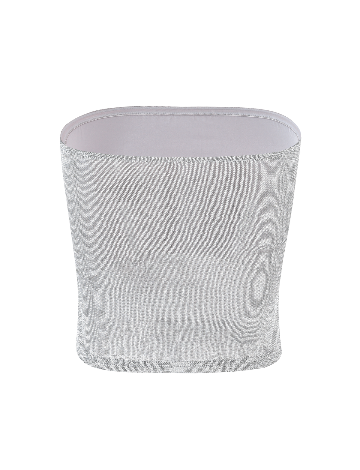 The HARRIETT TUBE TOP - SILVER by TIGERMIST is a strapless, shimmering silver mesh top made from sparkle jersey, shown against a plain white background.