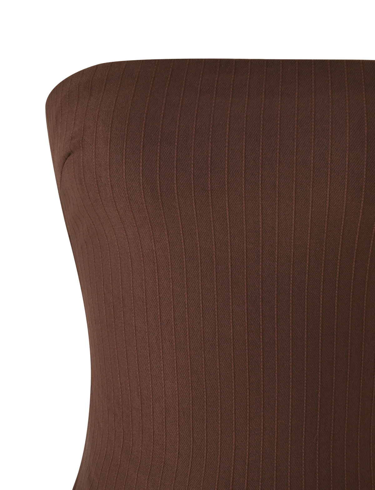 Close-up of the TIGERMIST GWENDOLINE TOP - CHOCOLATE, a brown ribbed strapless top with a textured stripe design, displayed against a plain white background.