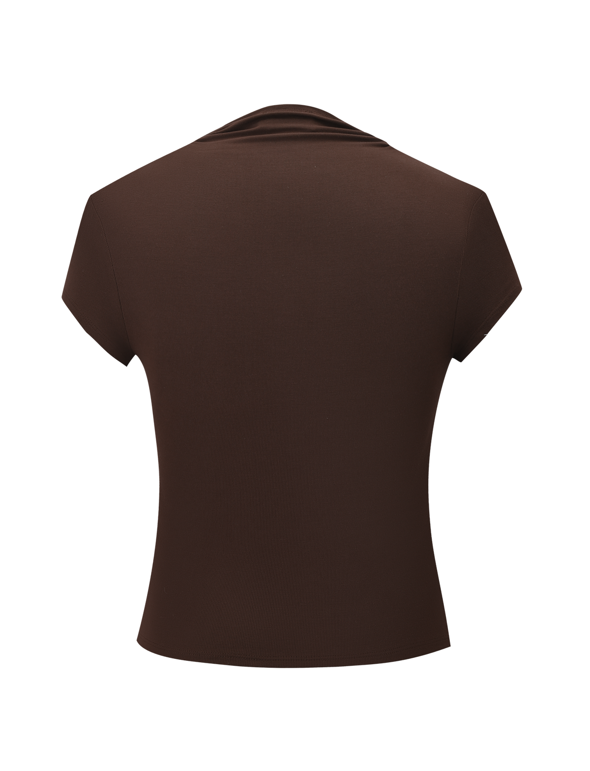 The LUNARA TOP - CHOCOLATE by TIGERMIST is a fitted, short-sleeve top in chocolate brown, shown from the back against a white background.