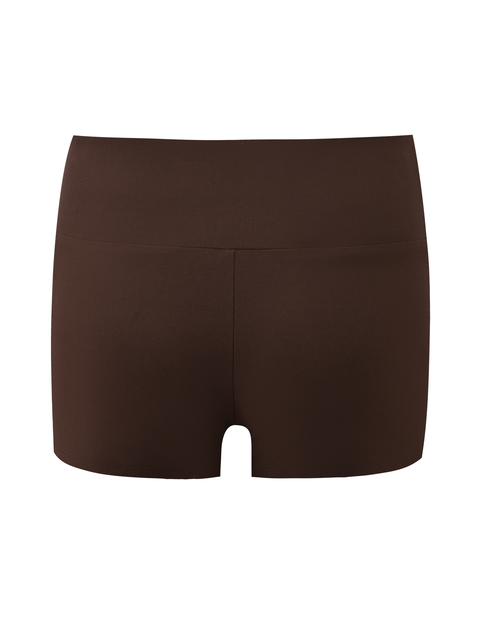 The TIGERMIST LUNARA SHORT - CHOCOLATE is a pair of high-waisted, fitted mini shorts with a wide waistband, shown from the back against a white background.