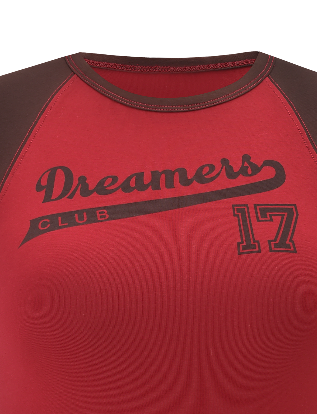 The TIGERMIST FIERA TEE - RED is a red baseball tee with dark brown sleeves, featuring "Dreamers Club" and the number "17" in dark brown on the front.