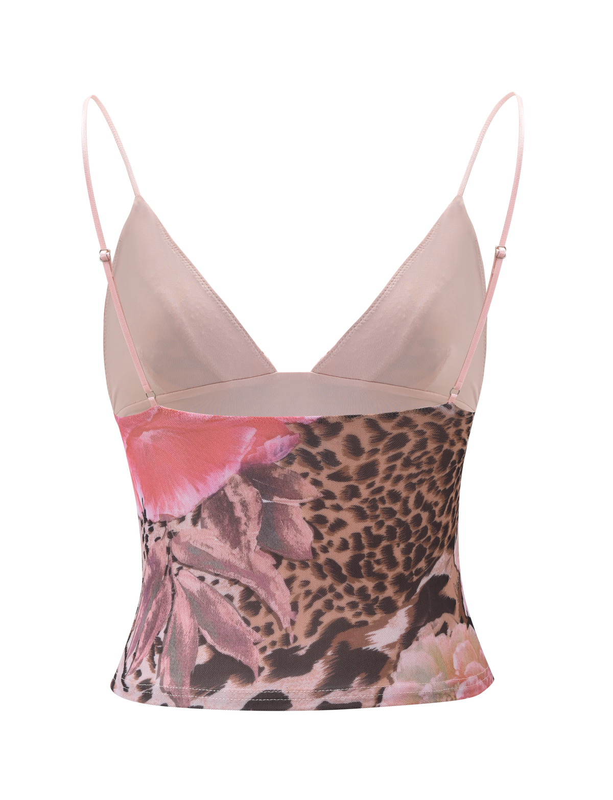 The FENELLA TOP - ANIMALIER FLORAL by TIGERMIST is a sleeveless cami featuring thin pink adjustable straps, a mixed leopard and pink floral print, and a fitted yet slightly flared silhouette.