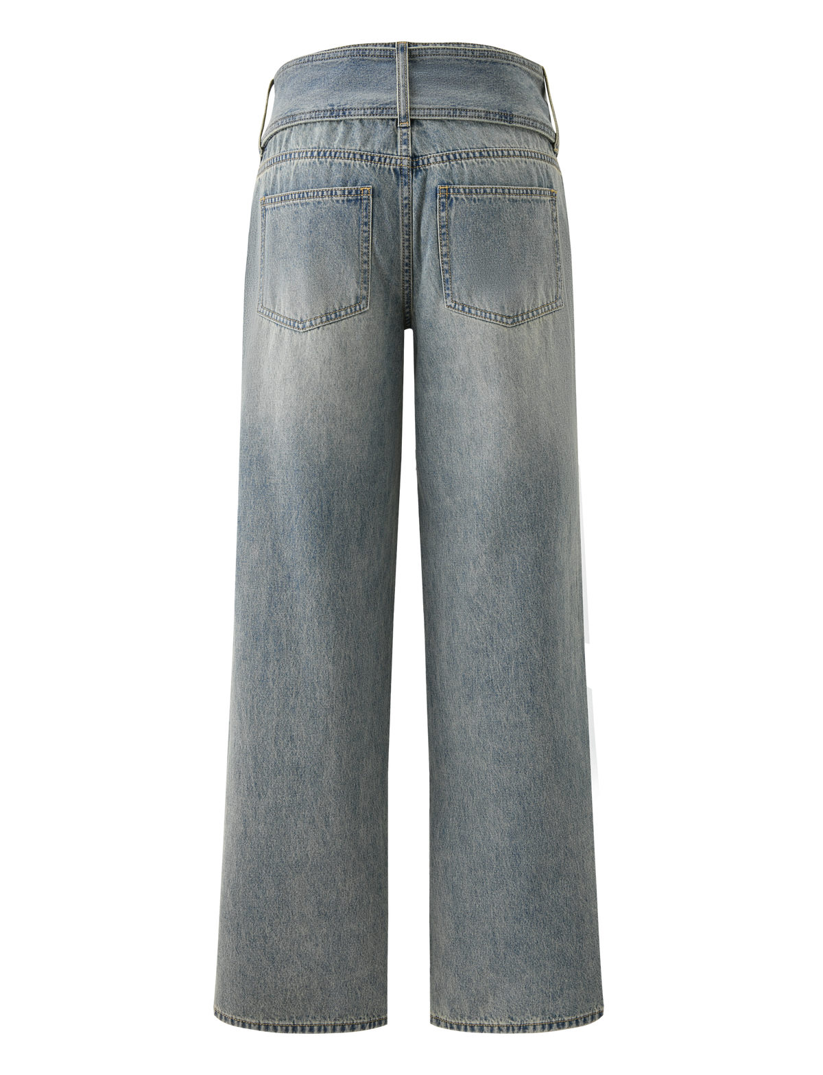 Back view of the TIGERMIST REEF JEAN - LIGHTWASH: wide-leg, cropped boyfriend jeans in vintage wash with two back pockets, belt loops, and visible stitching, shown on a plain white background.
