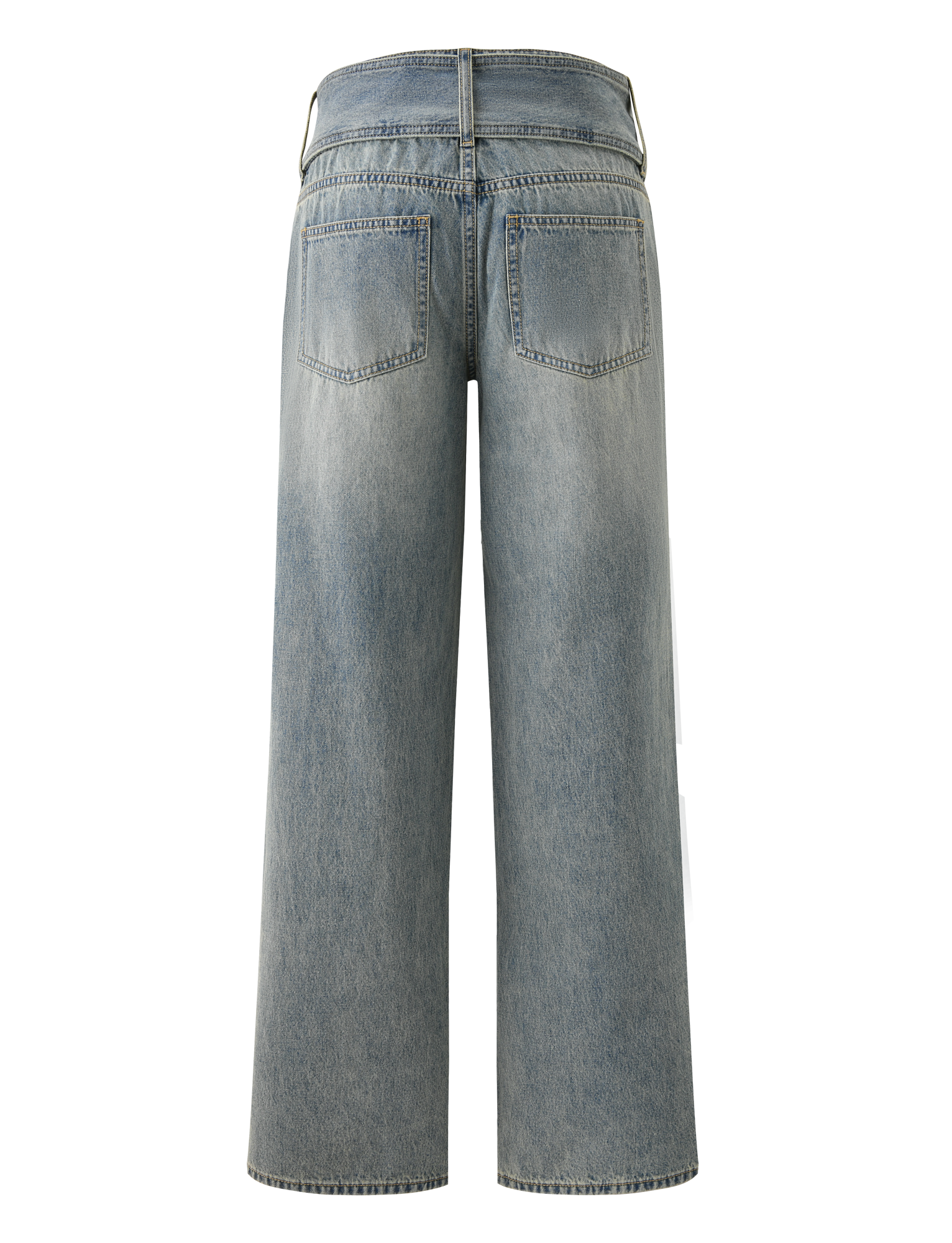 Back view of the TIGERMIST REEF JEAN - LIGHTWASH: wide-leg, cropped boyfriend jeans in vintage wash with two back pockets, belt loops, and visible stitching, shown on a plain white background.