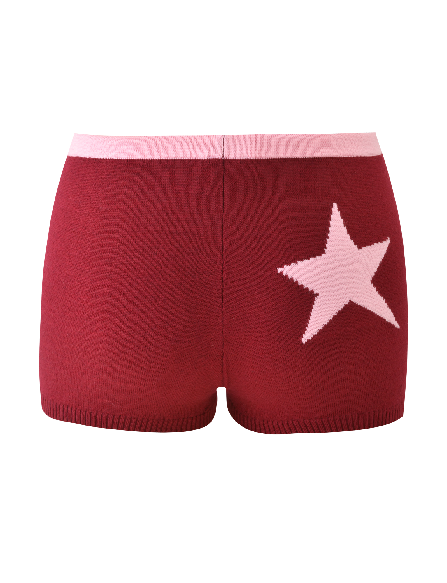 The ROUX SHORT - RED by TIGERMIST features a pink drawstring waist and a bold asymmetrical star graphic on the right back, shown against a plain white background.