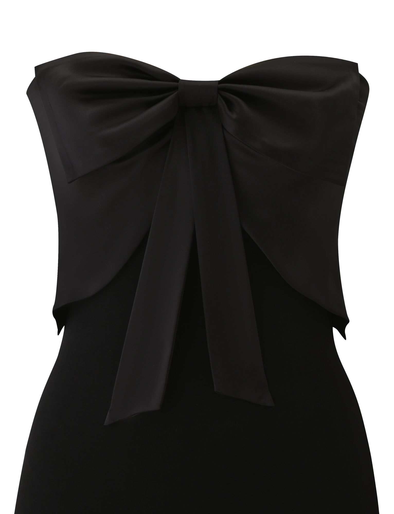 The GROVE MINI DRESS - BLACK by TIGERMIST is a strapless mini dress with a striking satin bow at the chest, giving this classic little black dress a stylish modern update.