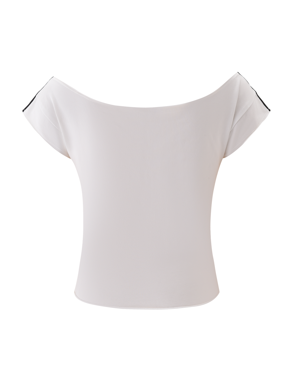 The TIGERMIST FYNN TEE - WHITE is a women's off-the-shoulder baseball tee with short sleeves and black trim on the sleeve edges, shown against a plain white background.