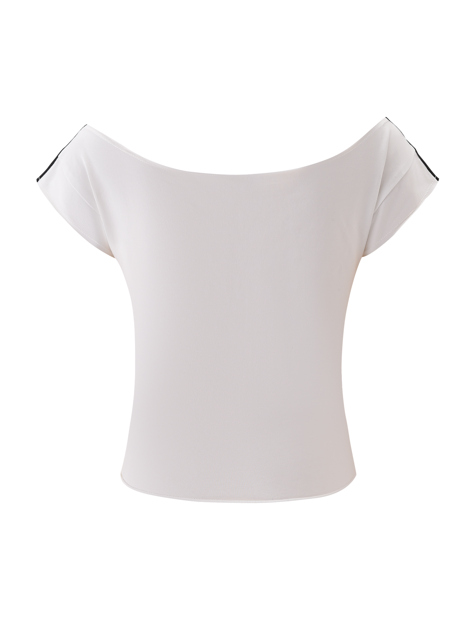 The TIGERMIST FYNN TEE - WHITE is a women's off-the-shoulder baseball tee with short sleeves and black trim on the sleeve edges, shown against a plain white background.