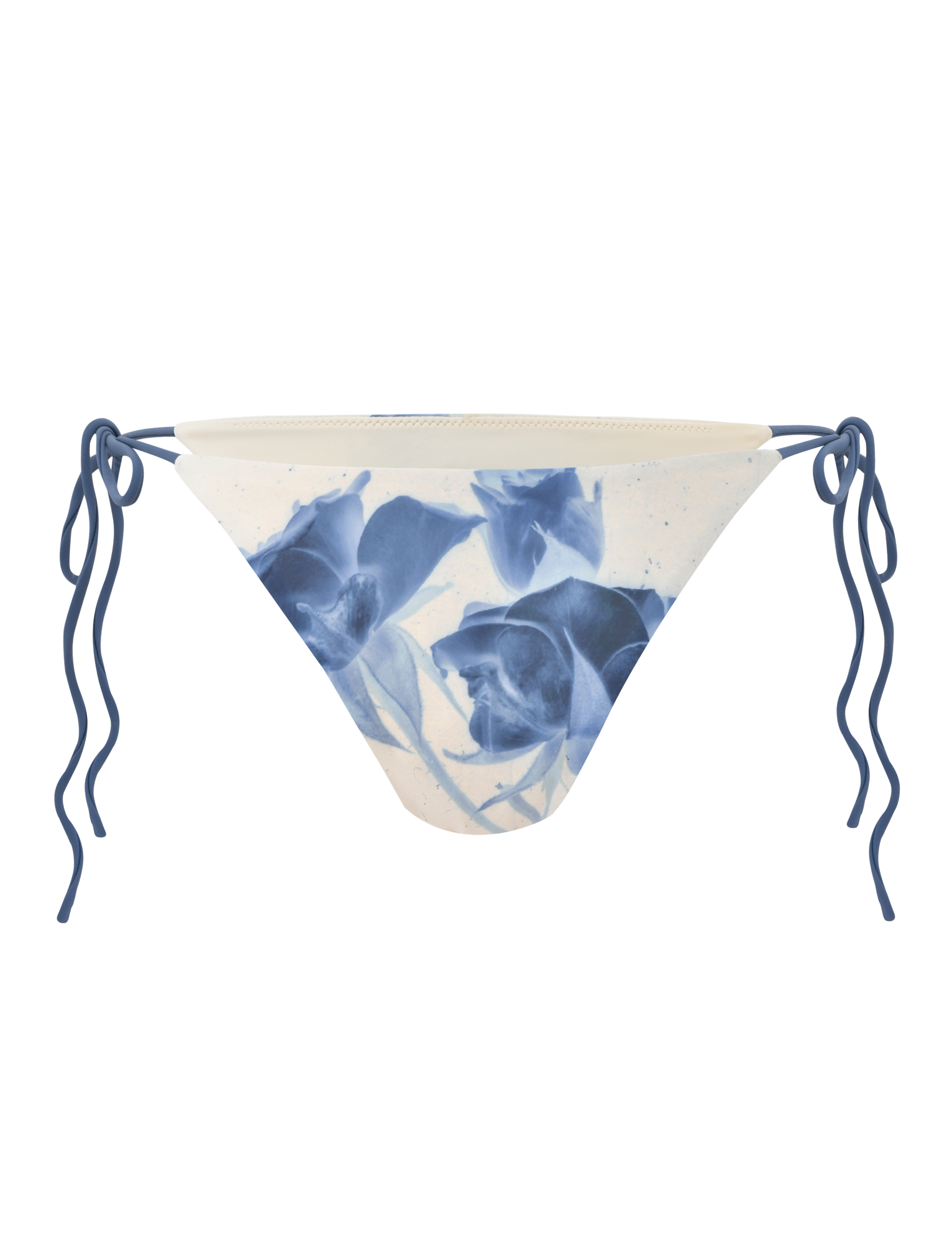 The CYLAS BIKINI BOTTOM by TIGERMIST features an indigo floral rose print in a monochrome design on a white background.