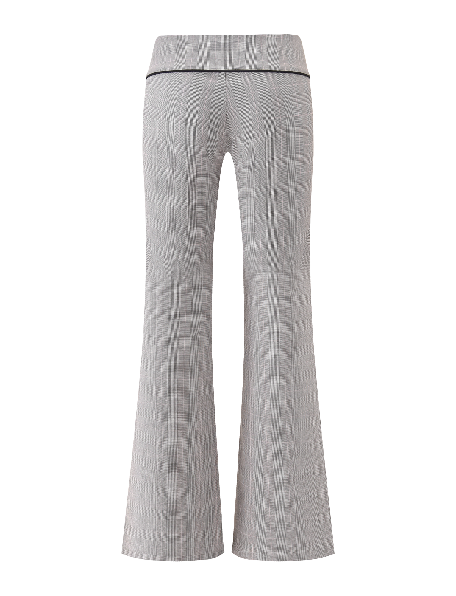 The TERESIA PANT - GREY CHECK by TIGERMIST features a light grey check plaid pattern, wide leg fit, and folded waistband detail, shown from the back against a plain white background.