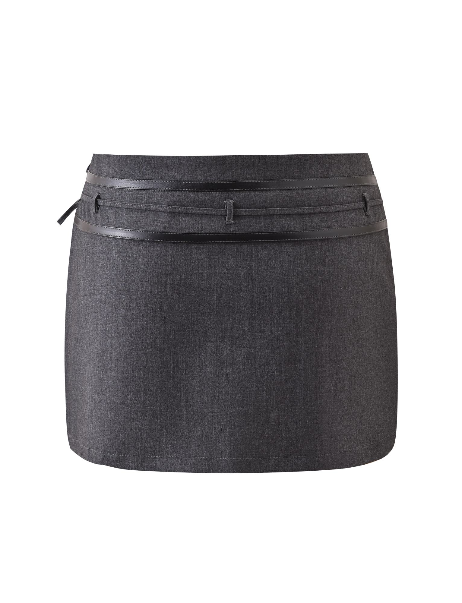 The FEDRA SKORT in grey by TIGERMIST features a sleek belt and modern leather detailing for a contemporary look.