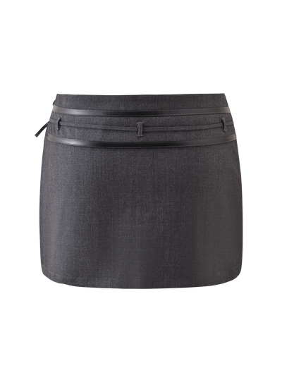The FEDRA SKORT in grey by TIGERMIST features a sleek belt and modern leather detailing for a contemporary look.
