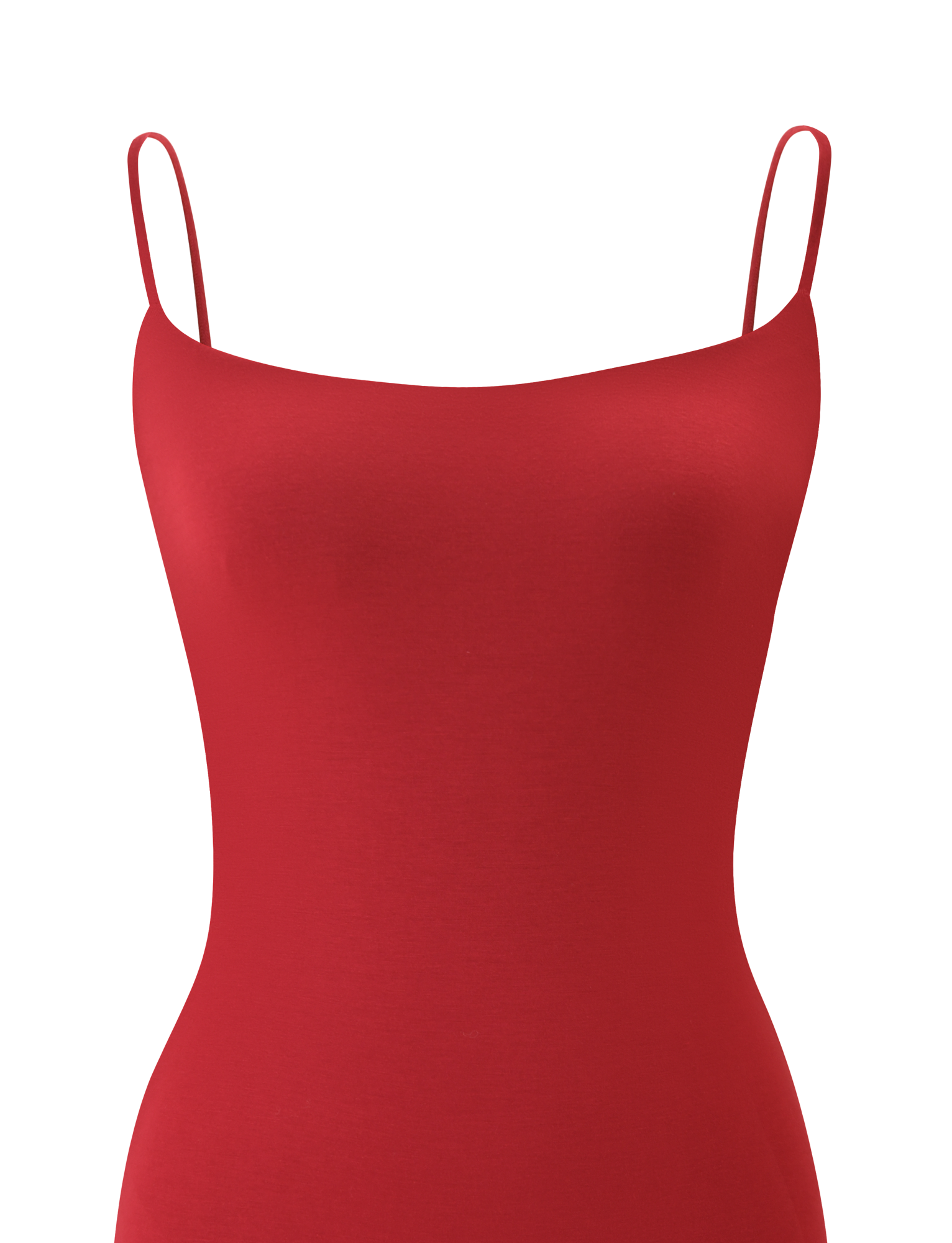 The MINERVA MINI DRESS by TIGERMIST is a sleeveless, form-fitting red bodycon mini dress with thin spaghetti straps, displayed from the front on a white background.