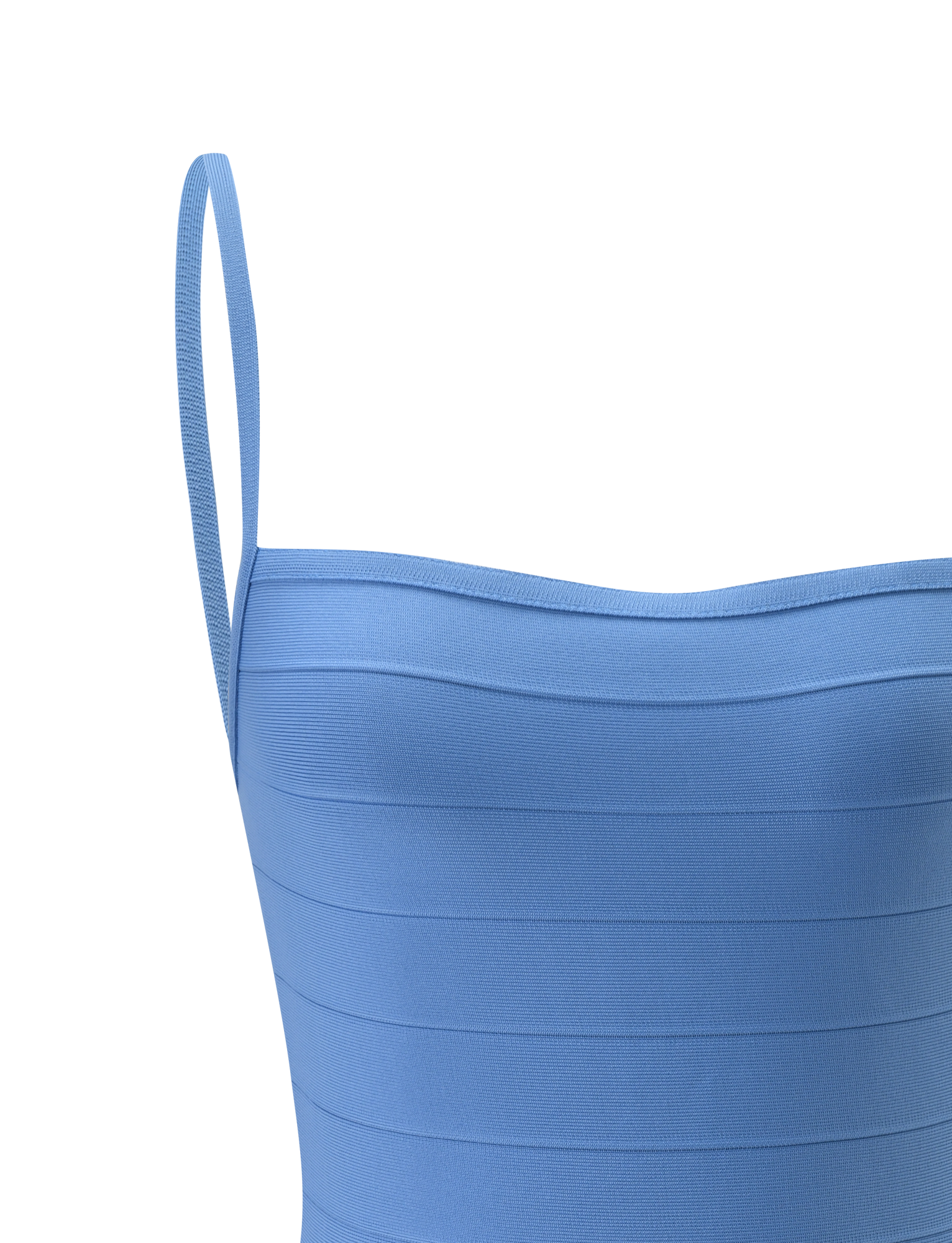 A close-up of the TIGERMIST MIDORI BANDAGE DRESS in light blue, featuring a sleeveless, figure-sculpting design with thin straps, shown against a plain white background.