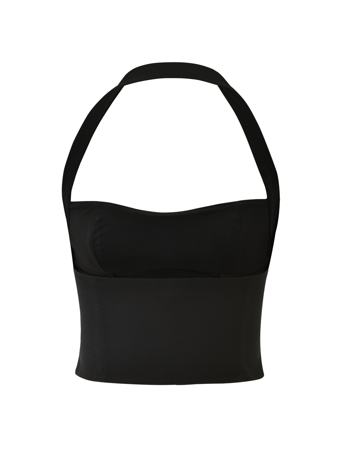 The TIGERMIST KITTIE BUCKLE TOP - BLACK is a fitted halter crop with thick straps, a straight neckline, and a chic backless design, shown on a plain white background.