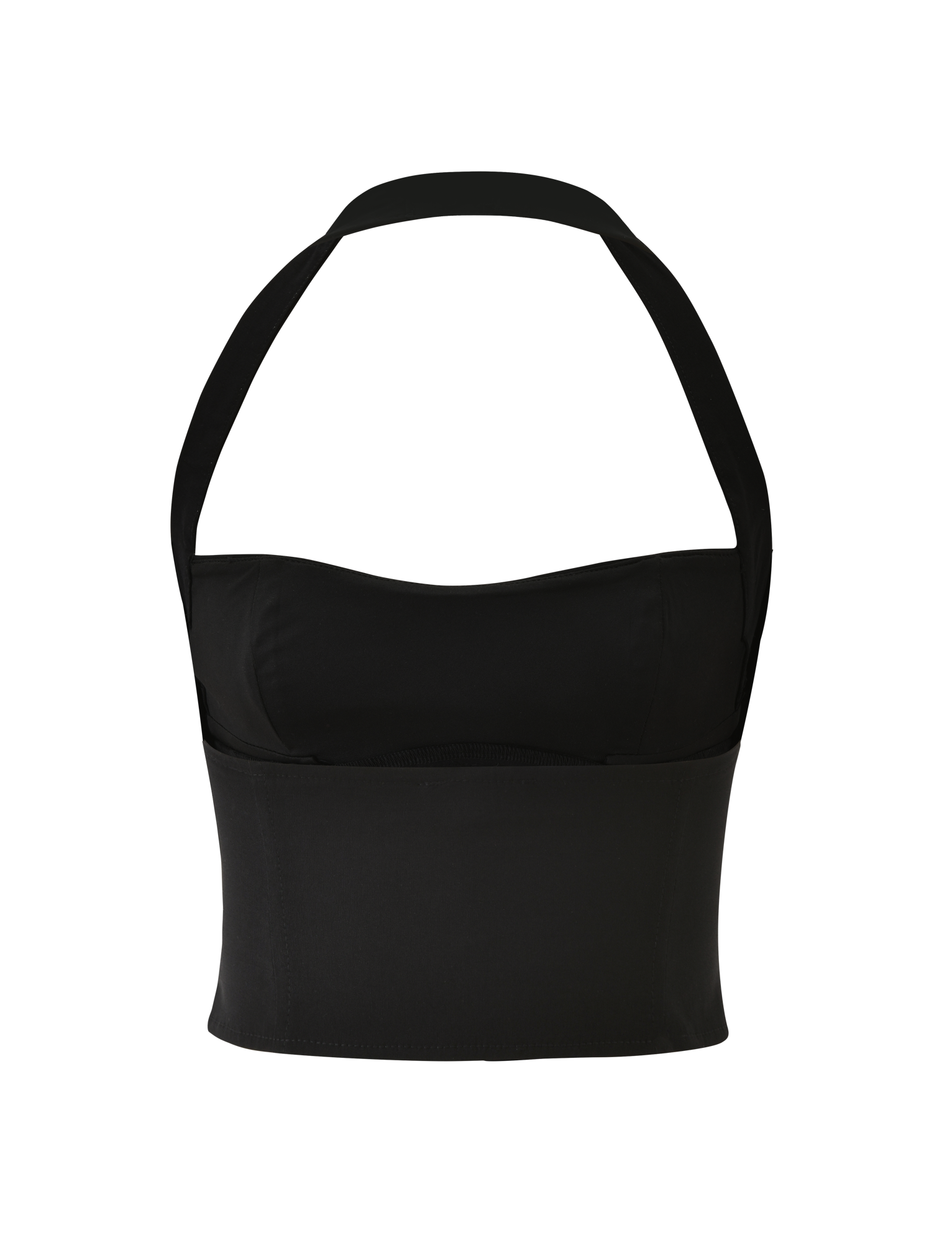 The TIGERMIST KITTIE BUCKLE TOP - BLACK is a fitted halter crop with thick straps, a straight neckline, and a chic backless design, shown on a plain white background.